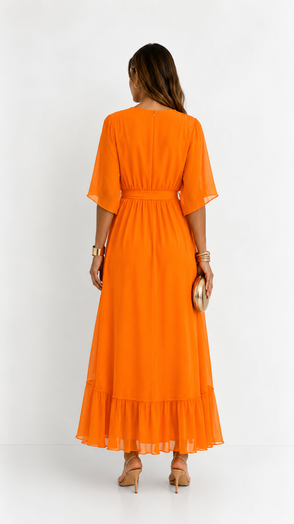 Women's Chiffon Wrap Dress – V-Neck Tie Waist Flowy Occasion Dress
