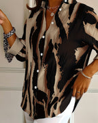 Women's Printed Stand Collar Blouse – Asymmetrical Long Sleeve Blouse