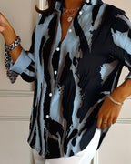 Women's Printed Stand Collar Blouse – Asymmetrical Long Sleeve Blouse