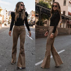 Women's Retro Flared High Waist Pants – Long Leg Casual Trousers