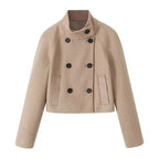 Women's Double-Breasted Winter Coat – Stand Collar Relaxed Coat