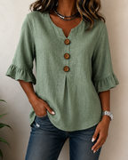Women's Ruffle Button Blouse – Relaxed Flowy Long Sleeve Blouse