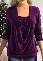 Women's Sequin Overlay Blouse – Sparkle Statement Evening Top