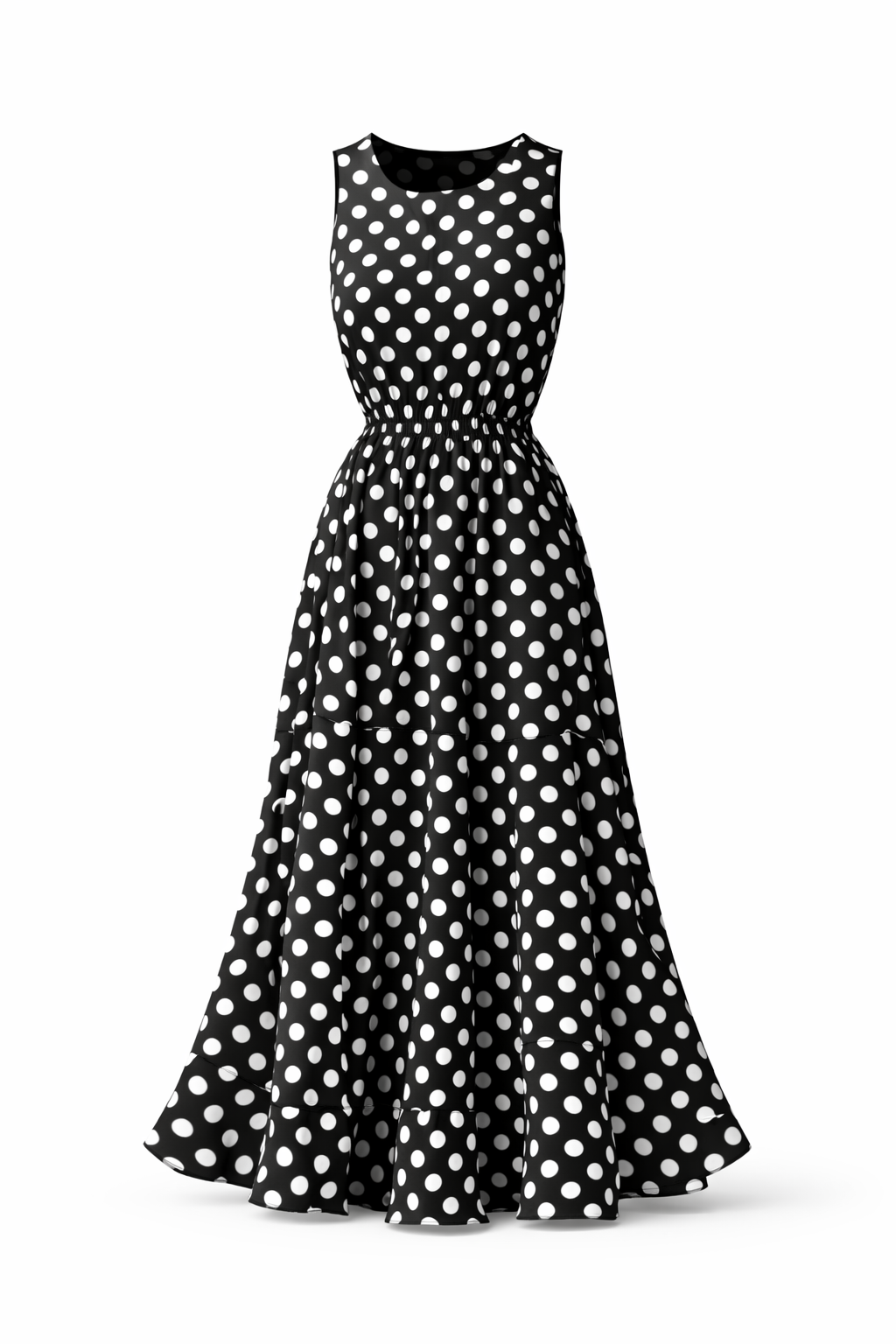 Women's Sleeveless Polka Dot Dress – Casual Midi Dress