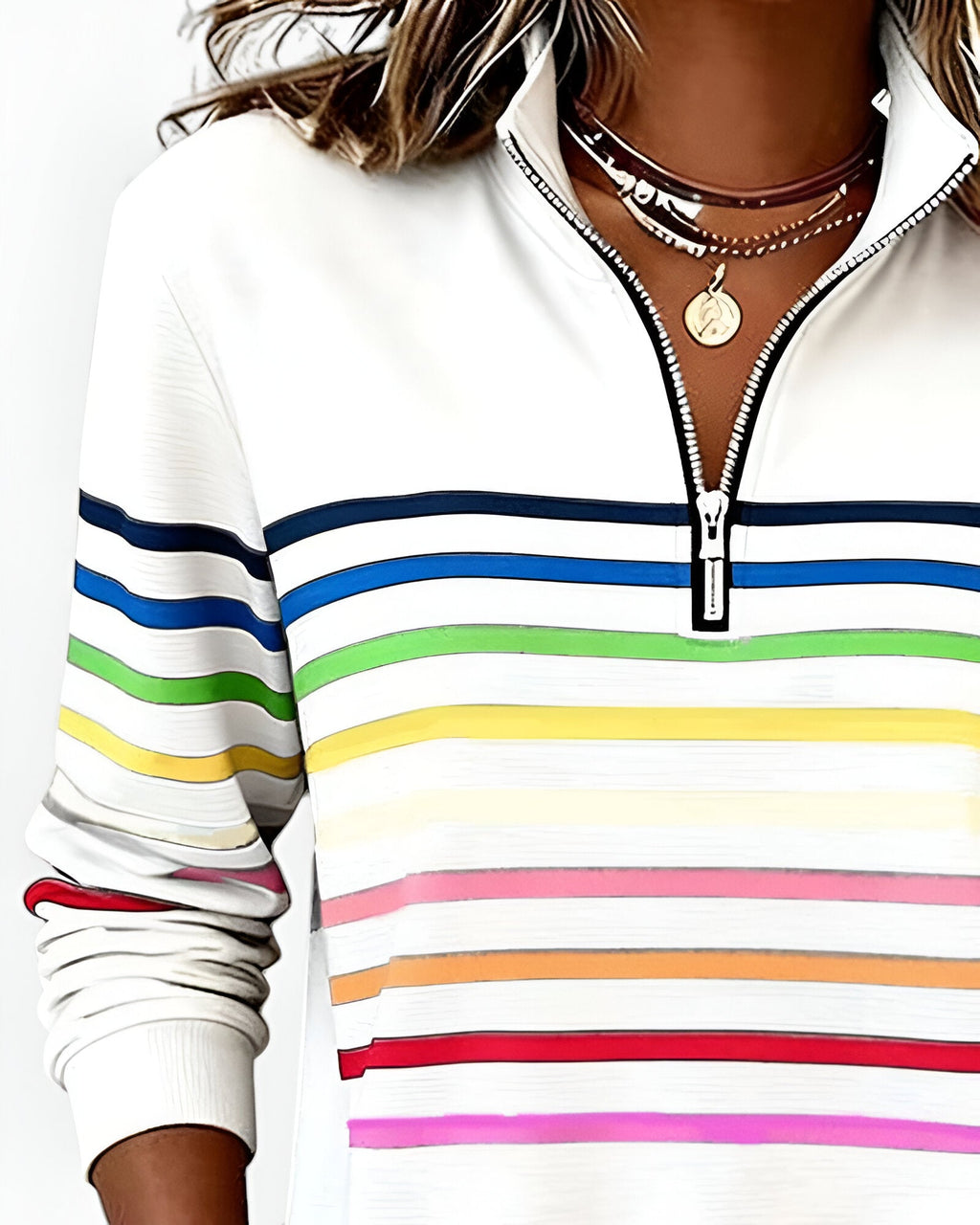 Women's Striped Zip Sweater – High Neck Zip Front Pullover