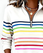 Women's Striped Zip Sweater – High Neck Zip Front Pullover
