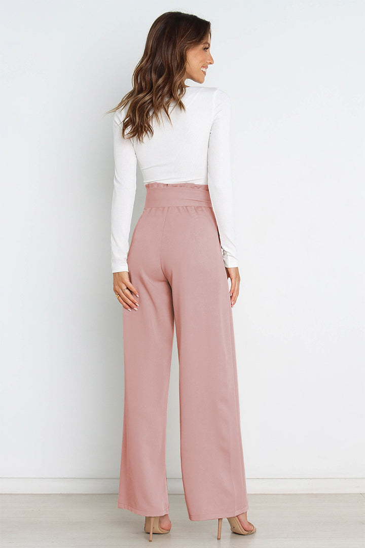 Women's Paperbag Waist Trousers – High Waist Bow Detail Wide Leg Pants