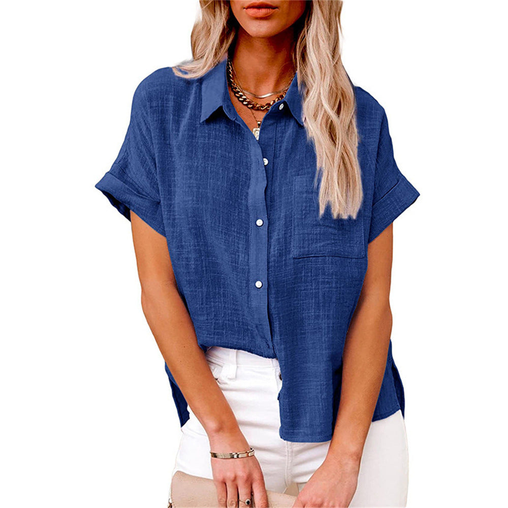 Women's Relaxed Summer Blouse – Short Sleeve Button Down Blouse