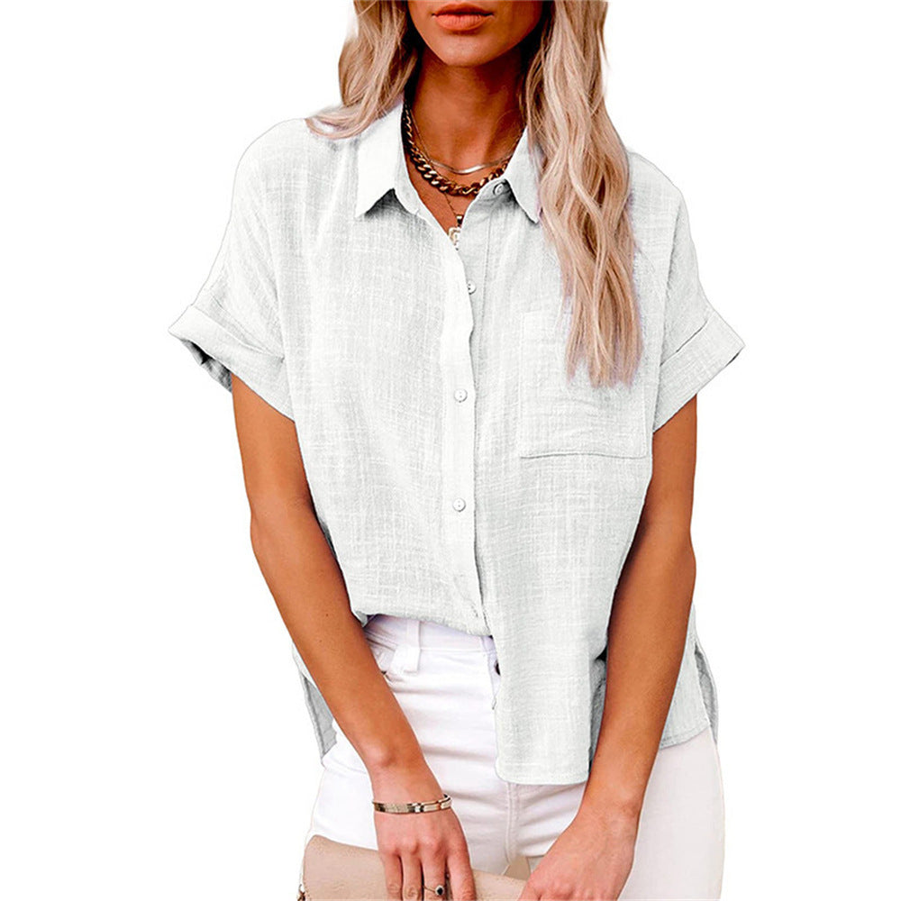 Women's Relaxed Summer Blouse – Short Sleeve Button Down Blouse
