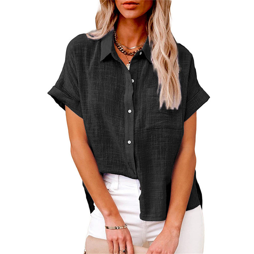 Women's Relaxed Summer Blouse – Short Sleeve Button Down Blouse