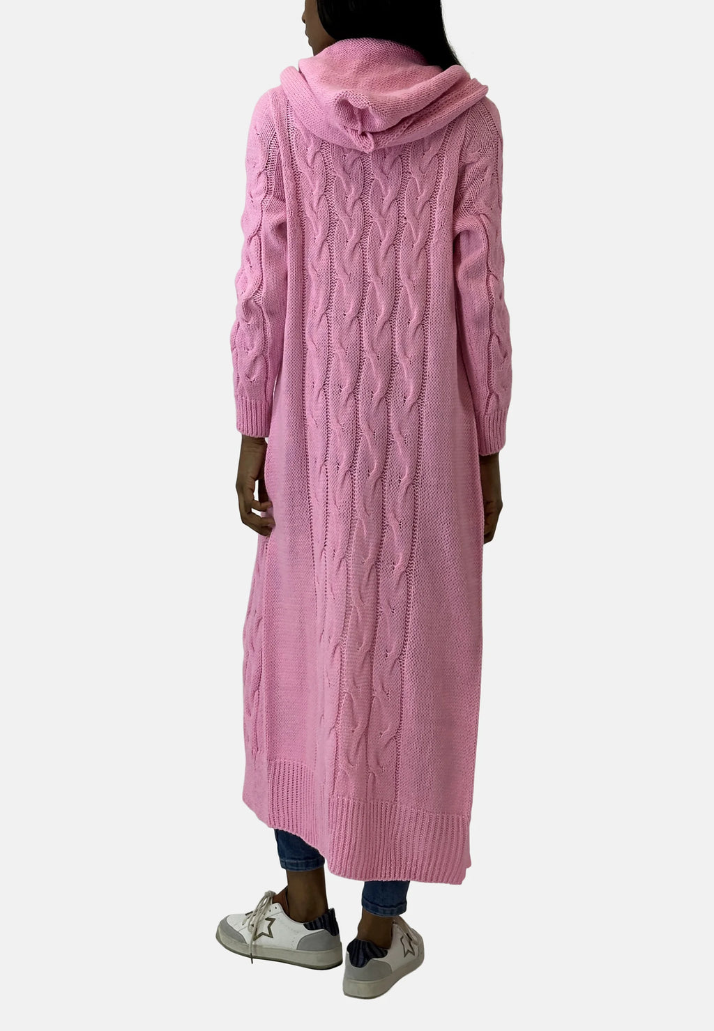 Women's Long Hooded Cardigan – Textured Cold Weather Cardigan