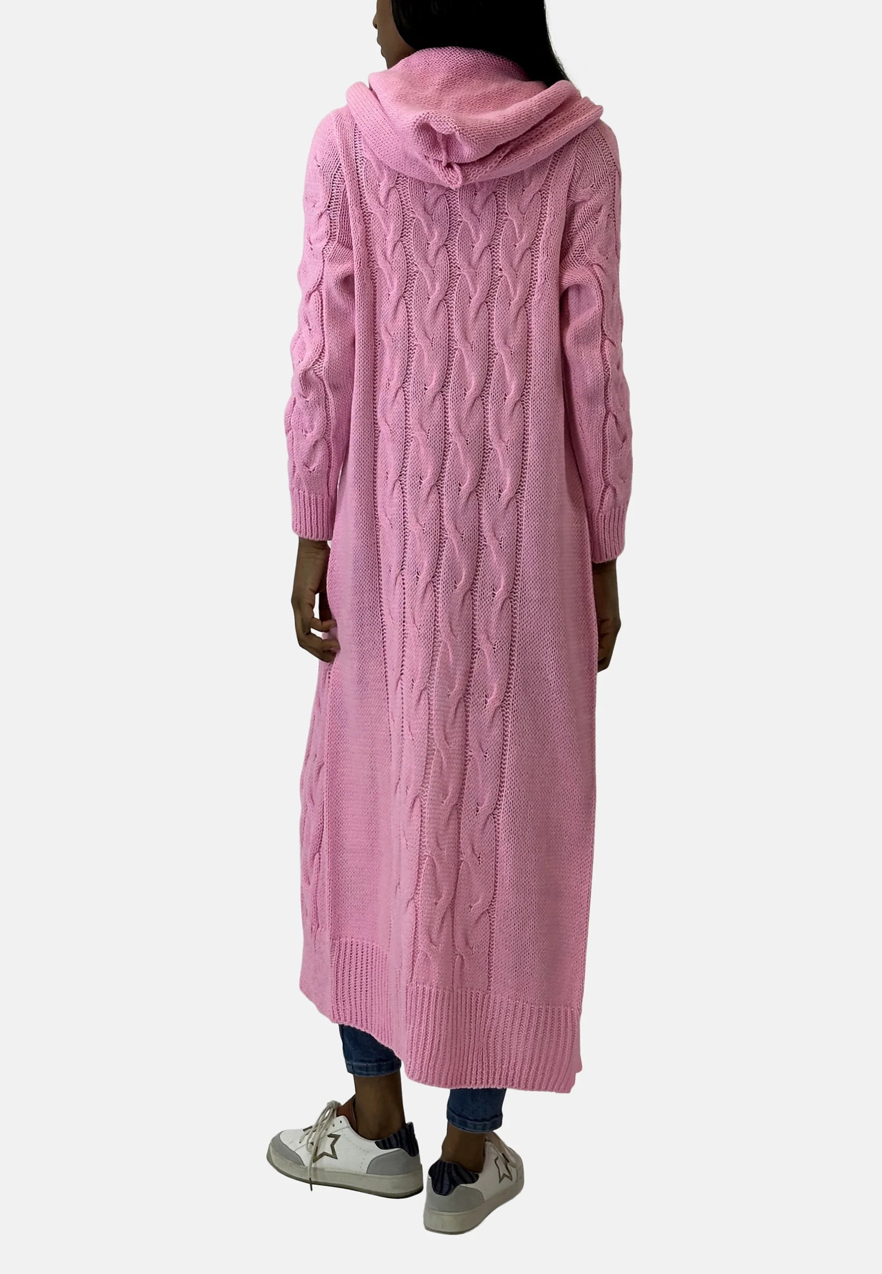 Women's Long Hooded Cardigan – Textured Cold Weather Cardigan