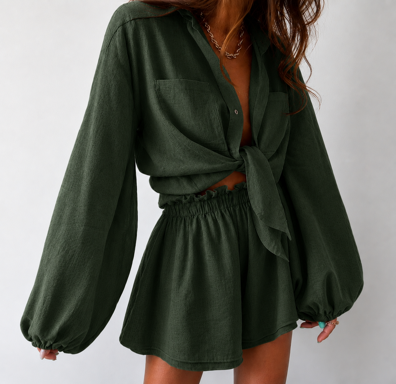 Women's Wrap Mini Dress – Shirt Collar Long Sleeve Dress