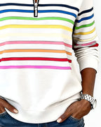 Women's Striped Zip Sweater – High Neck Zip Front Pullover