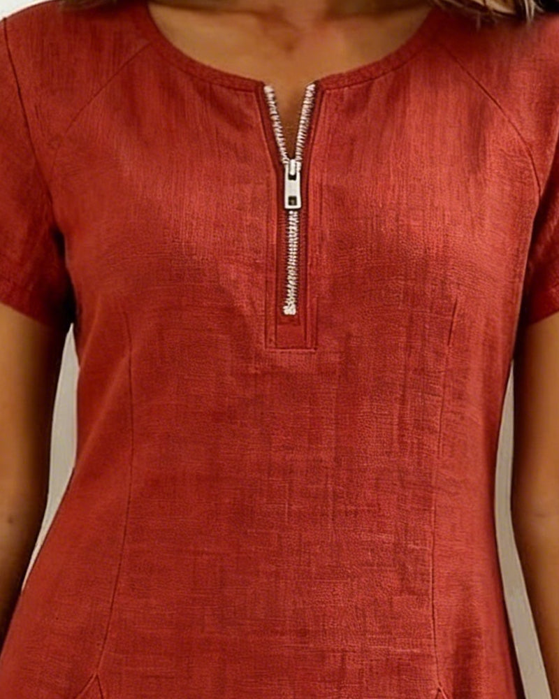 Women's A-Line Dress – Zip Front Flared Day Dress