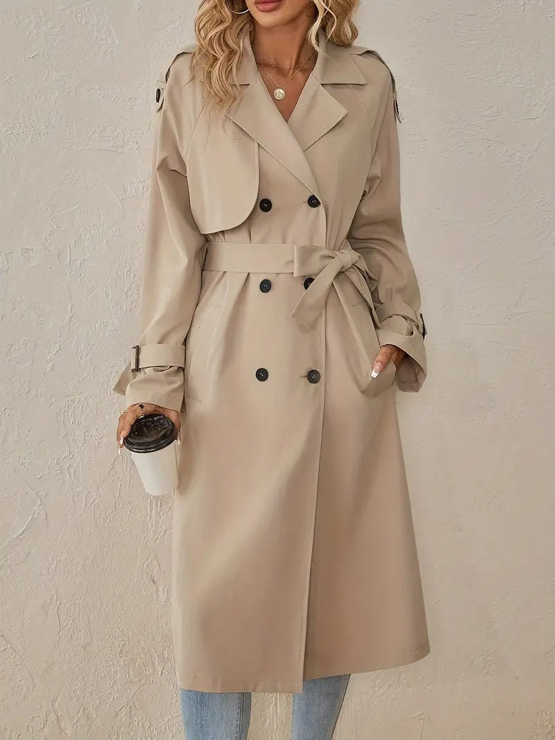 Women's Long Button Trench Coat – Tailored Classic Overcoat