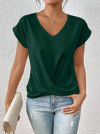 Women's Draped V-Neck Top – Knot Front Top
