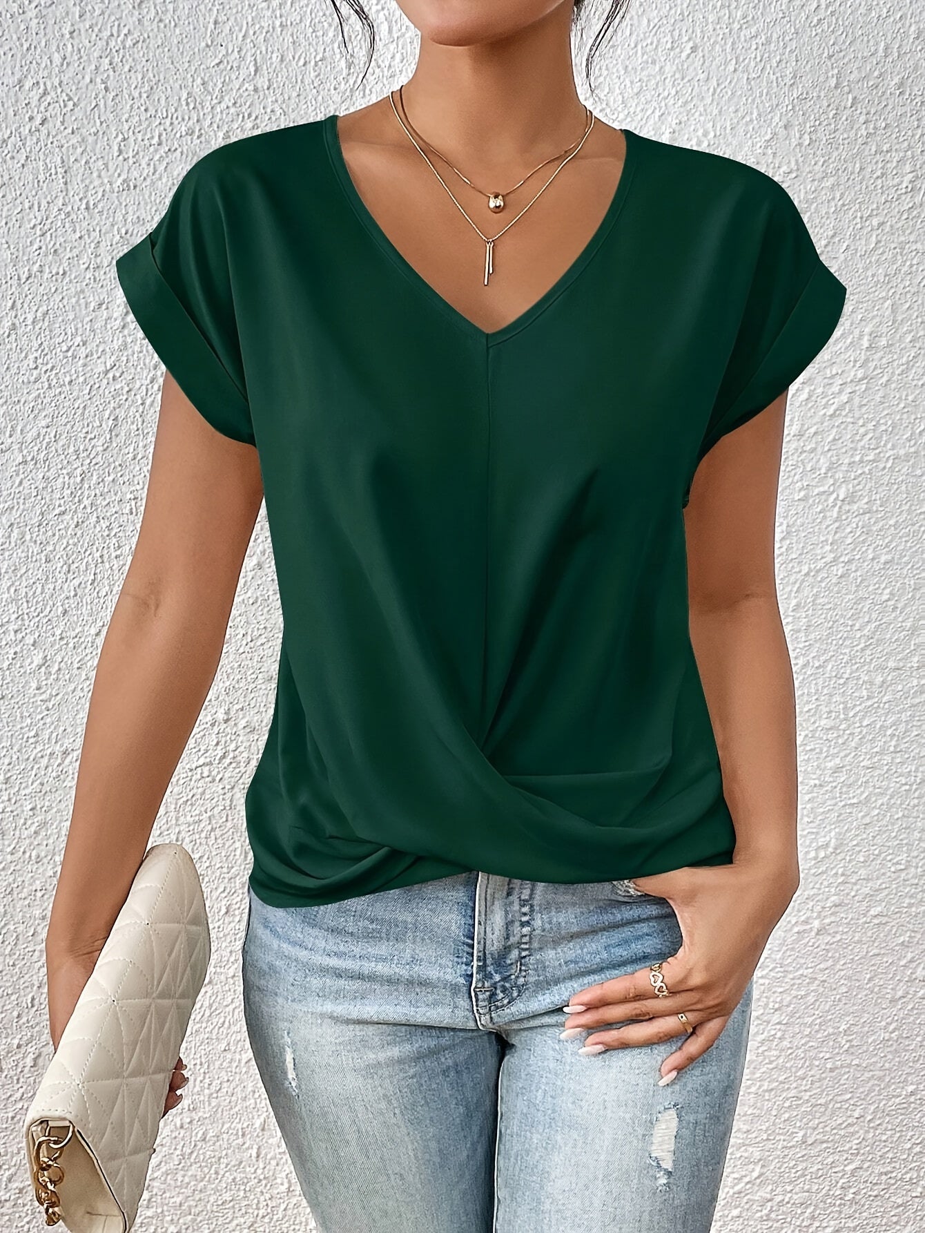 Women's Draped V-Neck Top – Knot Front Top