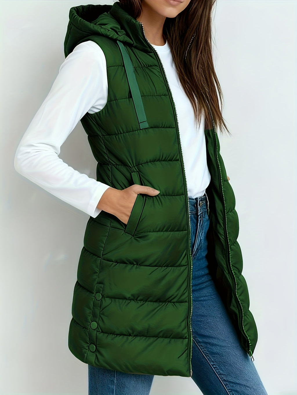 Women's Long Quilted Vest – Sleeveless Puffer Gilet