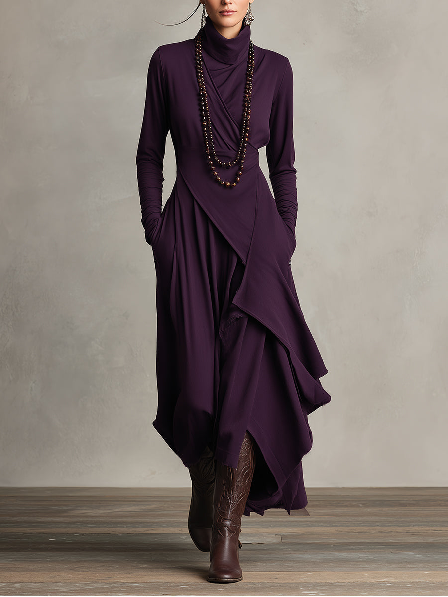 Women's Asymmetrical Knit Maxi Dress – High Neck Sweater Dress