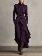 Women's Asymmetrical Knit Maxi Dress – High Neck Sweater Dress