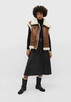 Women's Faux Leather Gilet – Fur Lined Sleeveless Winter Vest