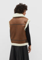Women's Faux Leather Gilet – Fur Lined Sleeveless Winter Vest