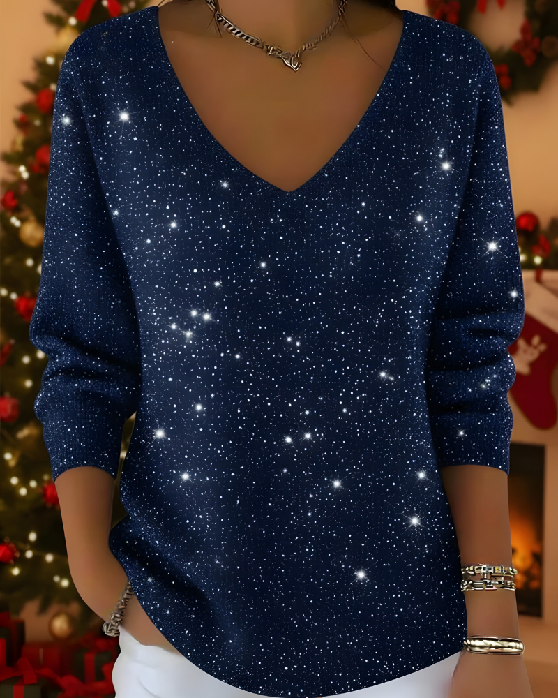 Women's Glitter Knit Sweater – Ribbed Shimmer Long Sleeve Pullover