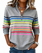 Women's Striped Zip Sweater – High Neck Zip Front Pullover