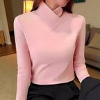 Women's Stand Collar Top – Minimalist Long Sleeve Fitted Top