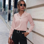 Women's Button Collar Blouse – Long Sleeve Office Shirt Blouse