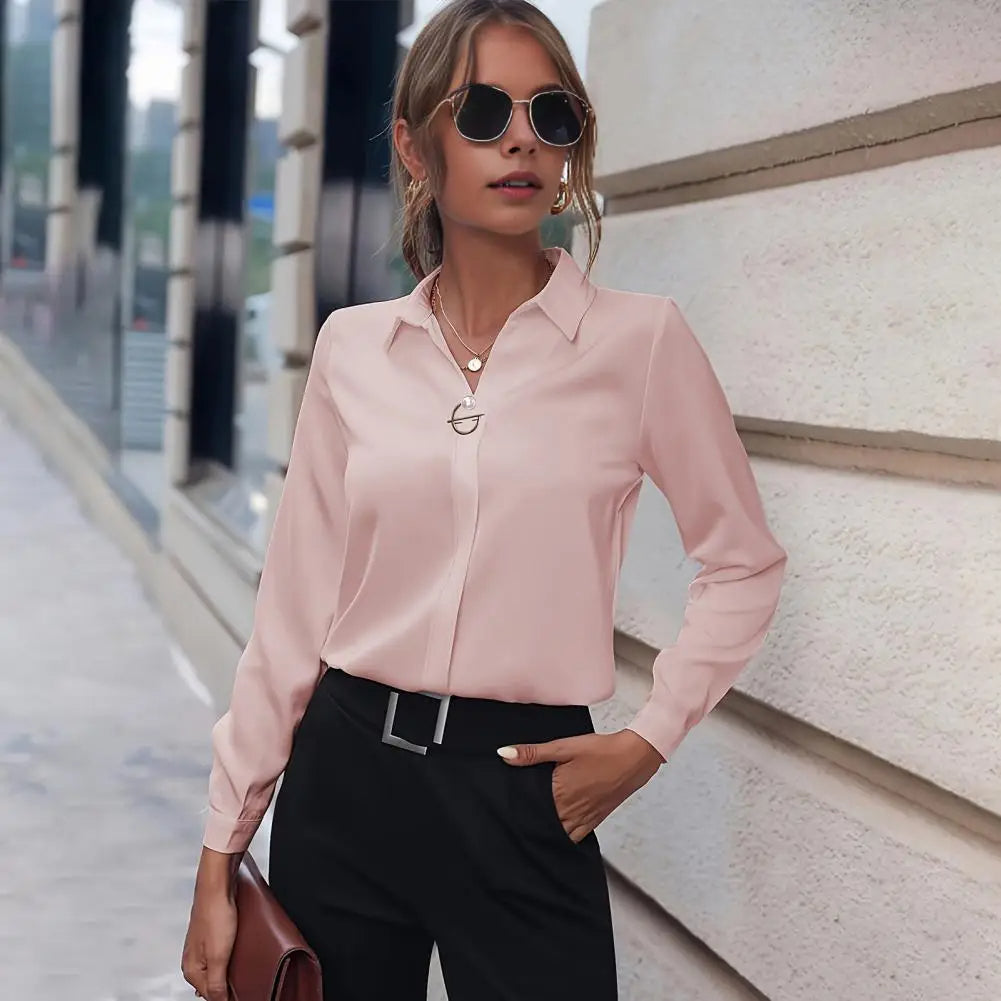 Women's Button Collar Blouse – Long Sleeve Office Shirt Blouse