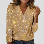Women's Sequin V-Neck Blouse – Long Sleeve Sparkle Party Blouse