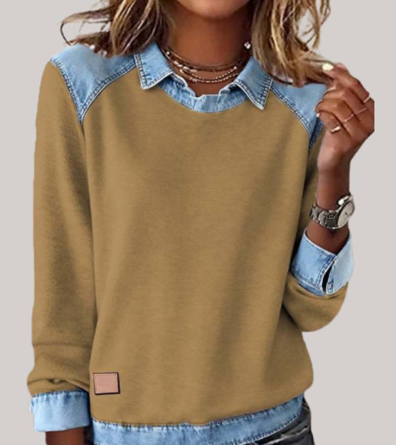 Women's Two-Tone Sweater – Relaxed Contrast Panel Pullover