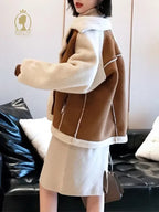 Women's Patchwork Fleece Jacket – Oversized Pocket Winter Jacket