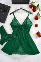 Women's Deep V-Neck Lace Lingerie Set – Sheer Bra & Matching Brief Set