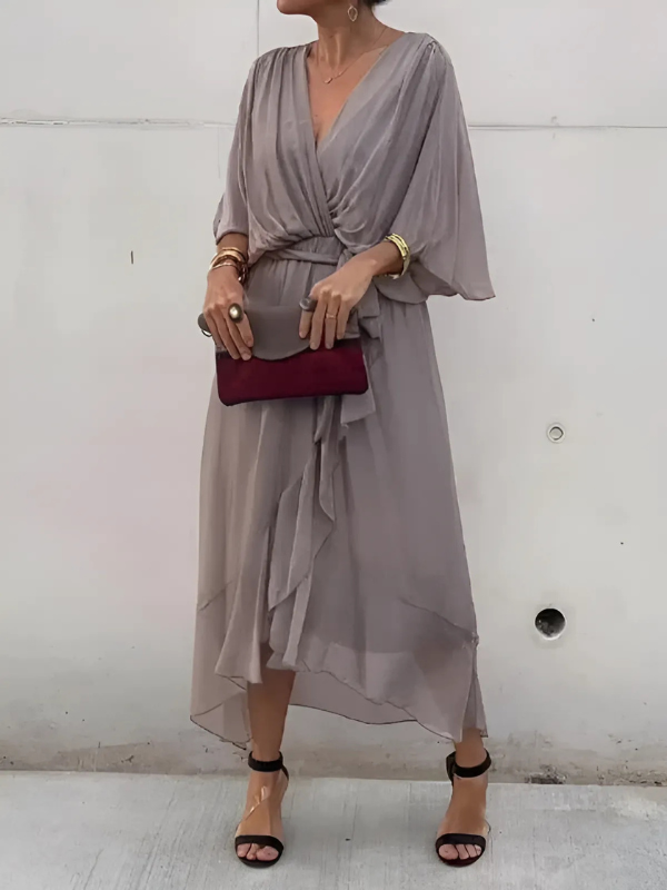 Women's Wrap Midi Dress – Adjustable Tie Waist Dress – Autumn