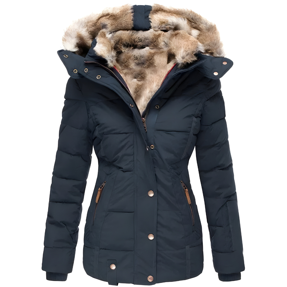 Women's Long Quilted Coat – Removable Fur Hood Winter Coat