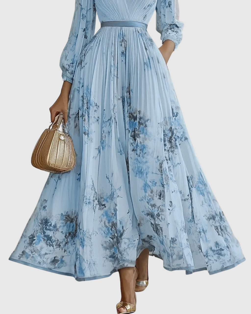 Women's Wedding Guest Pleated Midi Dress – Sleeveless Floral Occasion Dress