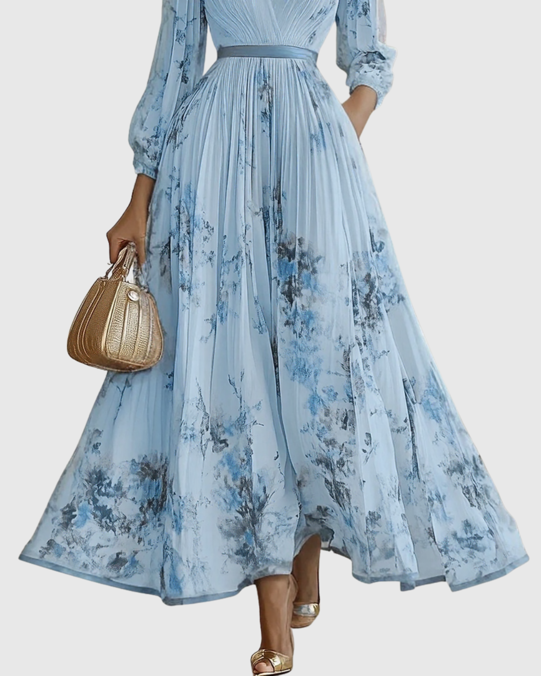 Women's Wedding Guest Pleated Midi Dress – Sleeveless Floral Occasion Dress