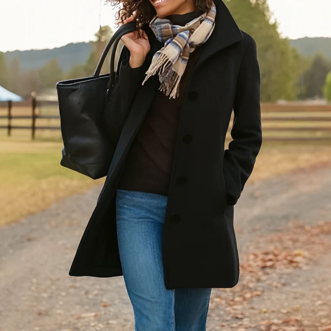 Women's Winter Coat – Button Front Long Coat – Judith
