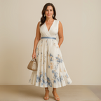 Women's Wedding Guest Floral Maxi Dress – Sleeveless Pleated Flowy Dress