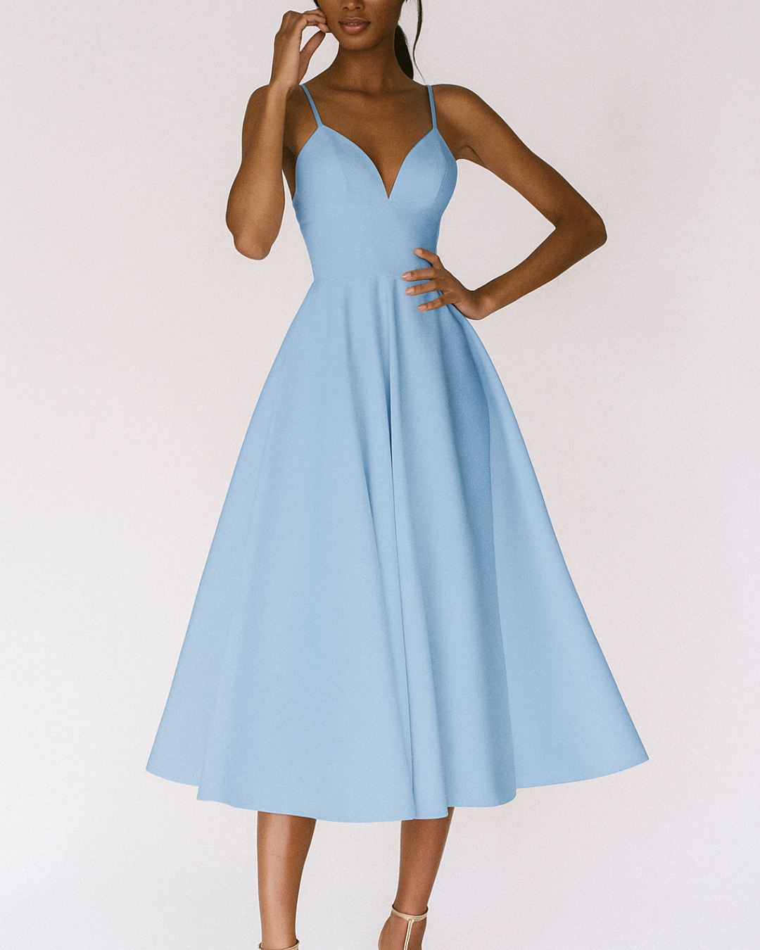 Women's Wedding Guest Strappy Midi Dress – Flowy Formal Occasion Dress