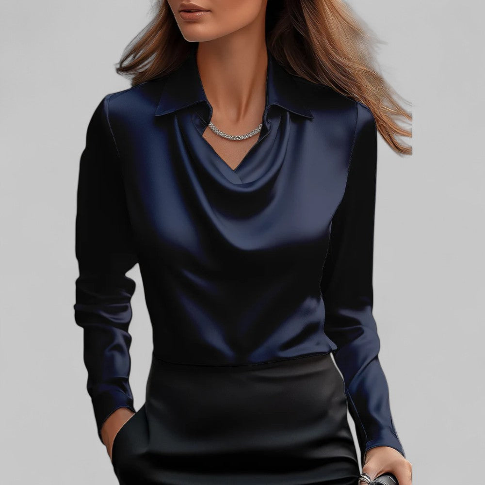Women's Draped Blouse with Cowl Neck and Elegant Silhouette
