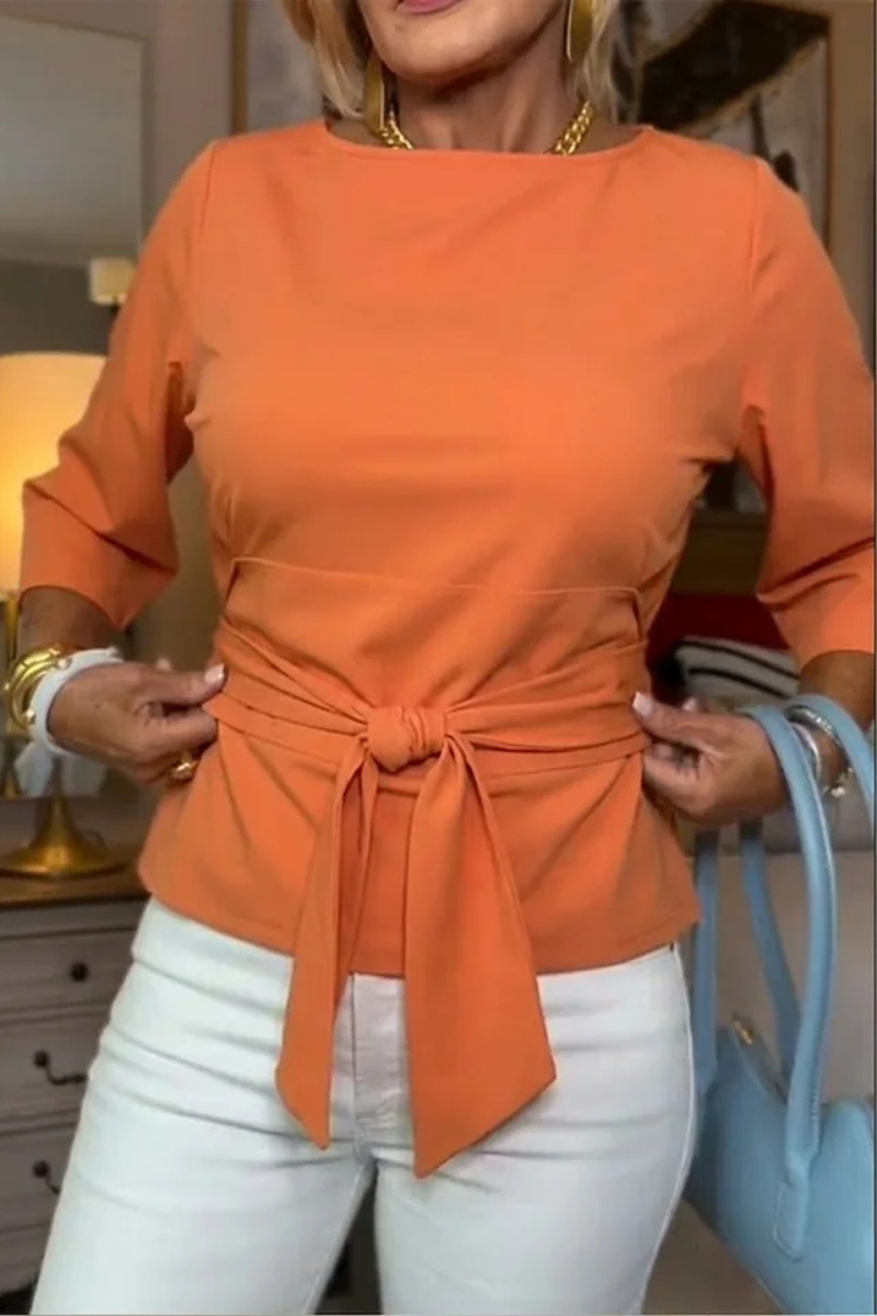 Women's Bow Waist Top – Adjustable Tie Front Fitted Blouse