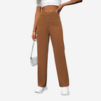 Women's High Waist Straight Leg Pants – Stretch Pocket Tailored Trousers