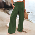 Women's High Waist Relaxed Trousers – Elastic Waist Wide Leg Pants