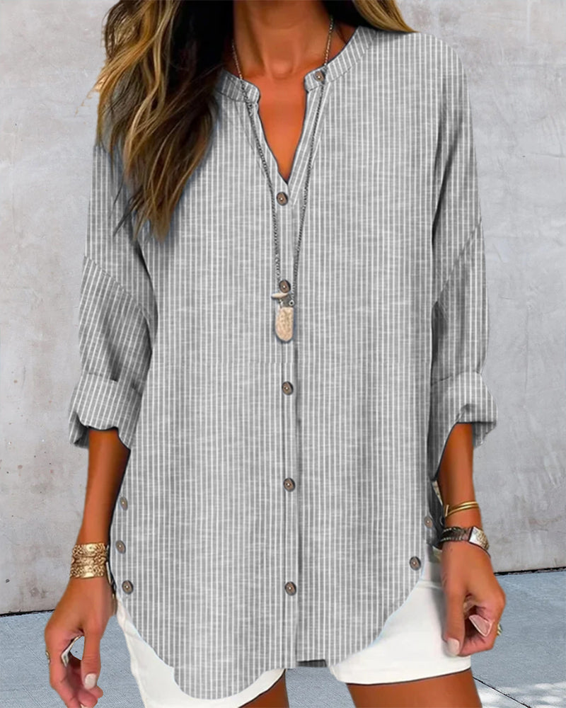 Women's Button Front Striped Blouse – Relaxed Casual Shirt Blouse