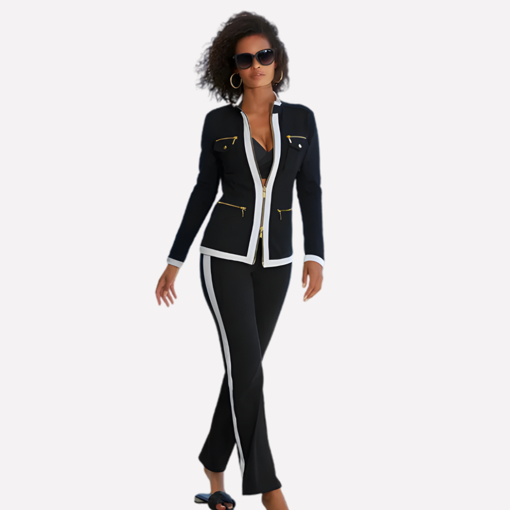 Women's Zip Jacket Tracksuit – Contrast Trim Matching Pants Set