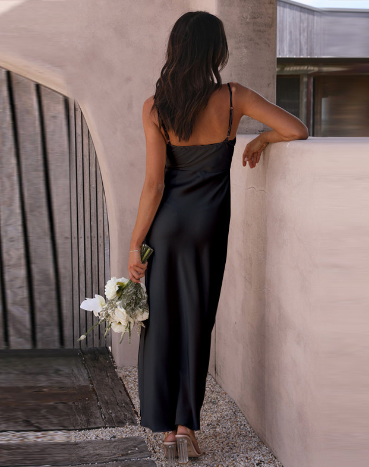 Women's Strappy Maxi Dress – Side Slit Fitted Evening Gown